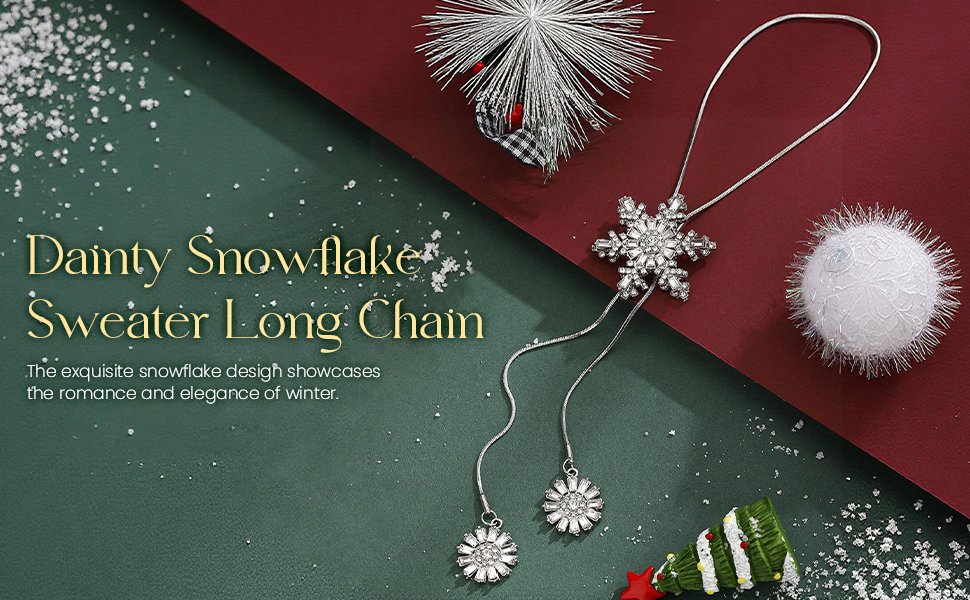 Snowflake Charm Long Chain Pendant Necklace