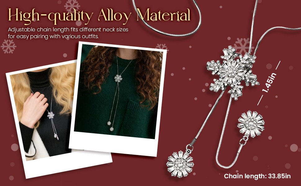 Snowflake Charm Long Chain Pendant Necklace