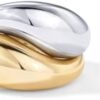 14K Gold Plated Mixed Metal Chunky Two Tone Wavy Dome Rings Pack for Women | Statement Ring Set