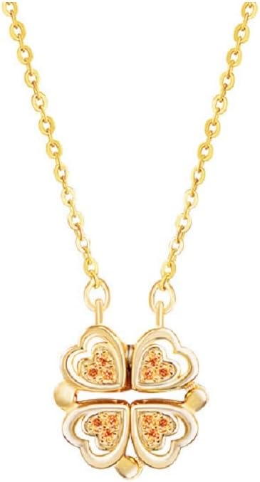 Sterling Silver Heart Shaped and Four Leaf Clover Convertible Pendant Necklace Crystals Jewelry for Women