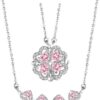 Sterling Silver Heart Shaped and Four Leaf Clover Convertible Pendant Necklace Crystals Jewelry for Women