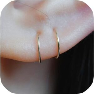 41X2KGEmUjL._AC Small Gold or Sterling Silver Huggie Hoop Earrings for Women Cartilage Nose Helix Tragus