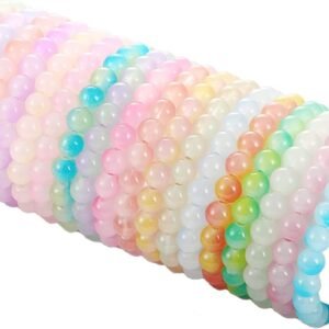 51-SqOmei6L._AC_SL1200 18Pcs 8mm Beaded Stretch Bracelet Handmade Round Glass Bracelet for Women Multicolor Matte Beads Elastic Bracelet