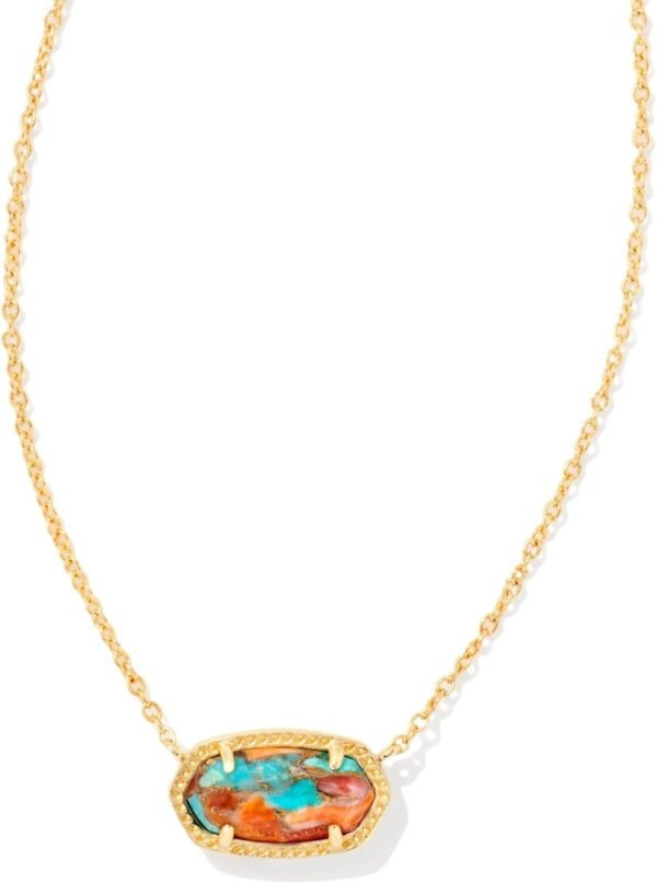 Oval Pendant Necklace in Red White and Blue Star Illusion and Gold