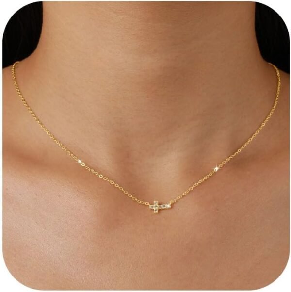 925 Sterling Silver Cross Necklace for Women Dainty CZ Horizontal Cross Pendant Necklaces Birthstone Charm Chain for Mom Sideway Crucifix Cross Faith Choker Necklace Halloween Christmas Jewelry Gifts
