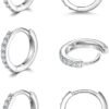 925 Sterling Silver Small Hoop Earrings Cubic Zirconia Huggie Hoop Earrings, 3 Pairs 14K White Gold Plated Cartilage Piercing Earrings Ear Cuff Tiny Hoop Earrings for Women Men