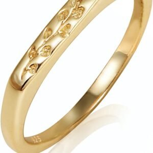 519jKTiF5mS._AC_SL1500 14K Gold Plated Signet Rings for Women Non Tarnish 925 Sterling Silver Dainty Stackable Gold Ring, Waterproof Engraved Flower Thin Band Unique Everyday Jewelry Gift