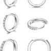 925 Sterling Silver Small Hoop Earrings Cubic Zirconia Huggie Hoop Earrings, 3 Pairs 14K White Gold Plated Cartilage Piercing Earrings Ear Cuff Tiny Hoop Earrings for Women Men