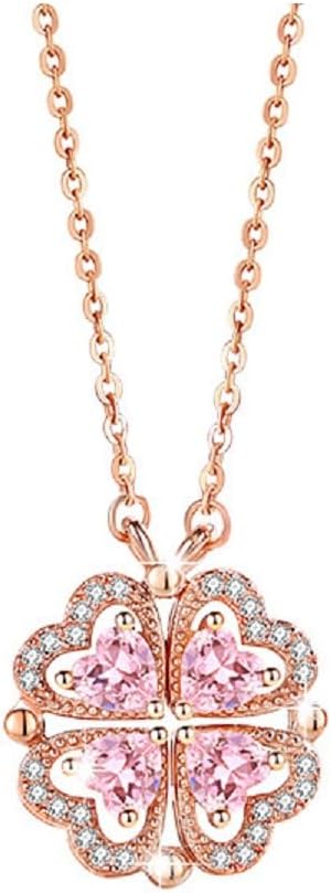 Sterling Silver Heart Shaped and Four Leaf Clover Convertible Pendant Necklace Crystals Jewelry for Women