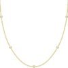 14K Gold Plated Station Necklace - Simulated Diamond Layering Necklaces - Womens CZ Chain