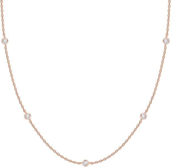 14K Gold Plated Station Necklace - Simulated Diamond Layering Necklaces - Womens CZ Chain