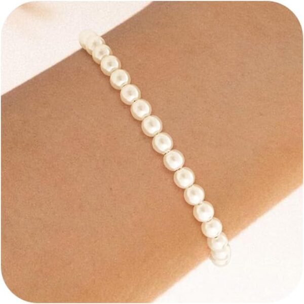 14k Gold Plated Pearl Bracelets for Women,Dainty Bracelets Stack Pearls Beaded Link Chain Charm Bracelets Set Layered Non Tarnish Tiny Jewelry for Women