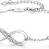 Infinity Heart Birthstone Charm Link Bracelet for Women 925 Sterling Silver Adjustable Mother's Day Christmas Day Gift Anniversary Birthday Jewelry for Wife Girlfriend Her