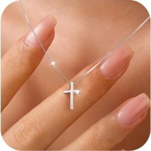 51Tcytw5tAL._AC_SL1500 925 Sterling Silver Cross Necklace for Women, Tiny Religious Cross Stuffers Baptism Religious Faith Chain Pendant Necklace for Men 14K Gold Plated Cross Choker Necklace Birthday Easter Jewelry Gift