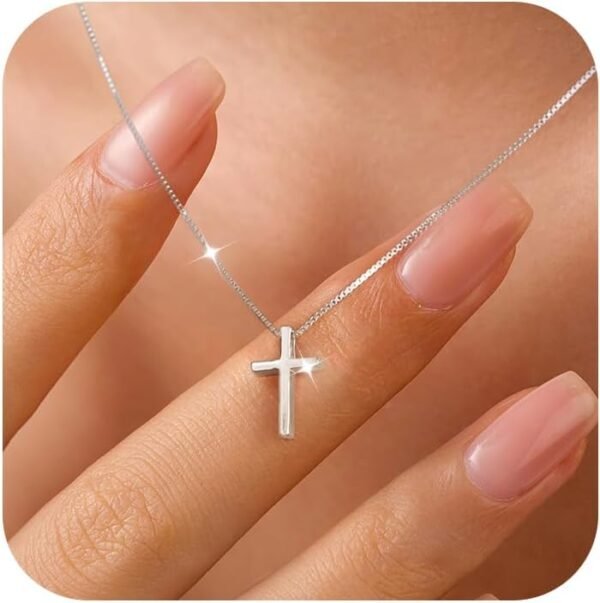 925 Sterling Silver Cross Necklace for Women, Tiny Religious Cross Stuffers Baptism Religious Faith Chain Pendant Necklace for Men 14K Gold Plated Cross Choker Necklace Birthday Easter Jewelry Gift
