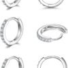 925 Sterling Silver Small Hoop Earrings Cubic Zirconia Huggie Hoop Earrings, 3 Pairs 14K White Gold Plated Cartilage Piercing Earrings Ear Cuff Tiny Hoop Earrings for Women Men