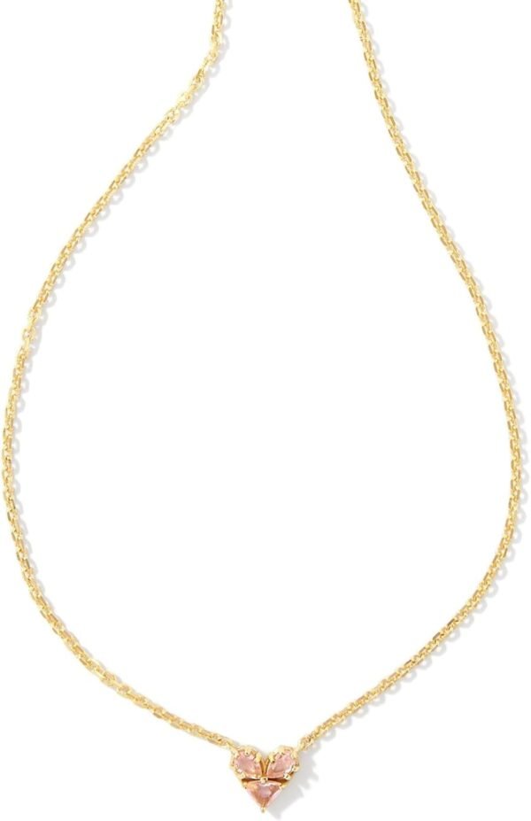 Heart Short Pendant Necklace Gold Pink Glass One Size