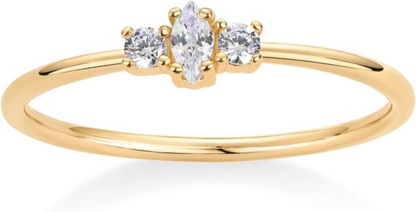 18K Gold Plated Marquise Round Mini Cubic Zirconia Stackable Rings for Women | Dainty Stacking Thin Band for Women