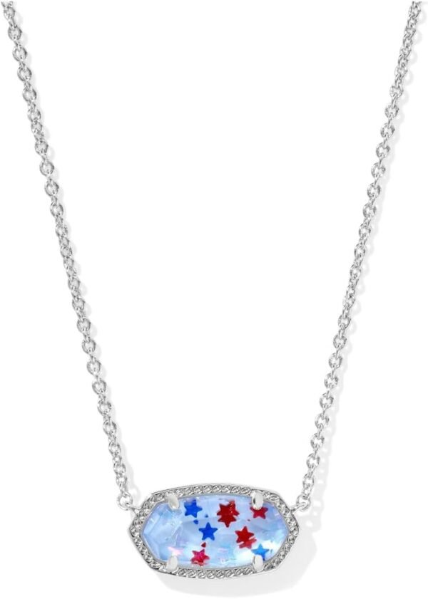 Oval Pendant Necklace in Red White and Blue Star Illusion and Gold