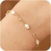 14k Gold Plated Pearl Bracelets for Women,Dainty Bracelets Stack Pearls Beaded Link Chain Charm Bracelets Set Layered Non Tarnish Tiny Jewelry for Women