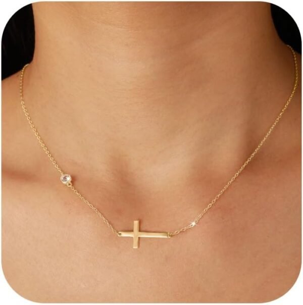 925 Sterling Silver Cross Necklace for Women Dainty CZ Horizontal Cross Pendant Necklaces Birthstone Charm Chain for Mom Sideway Crucifix Cross Faith Choker Necklace Halloween Christmas Jewelry Gifts