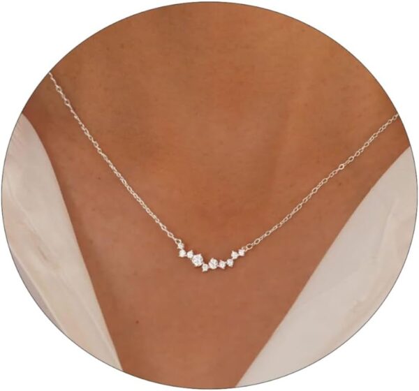 Diamond Necklace for Women Dainty Square Cubic Zirconia Splints Solitaire Pendant Necklace for women 14kGold/Silver Plated Different Width Square CZ Pendant Necklaces Simulated Diamond Bridesmaid Jewelry for Women