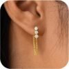 Gold Earrings for Women, Dainty 14K Gold Plated Dangle Earrings for Women Trendy Long Dangle Drop Chain Earring for Sensitive Ears Cute Hypoallergenic Threader Earring Non Tarnish Jewelry Gifts