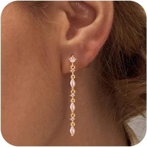 Gold Dangle Earrings for Women,Christmas Gifts Jewelry Dainty Earring 14K Gold Plated Drop Earrings for Women Trendy Hypoallergenic CZ Dangling Earring