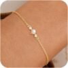 14k Gold Plated Pearl Bracelets for Women,Dainty Bracelets Stack Pearls Beaded Link Chain Charm Bracelets Set Layered Non Tarnish Tiny Jewelry for Women