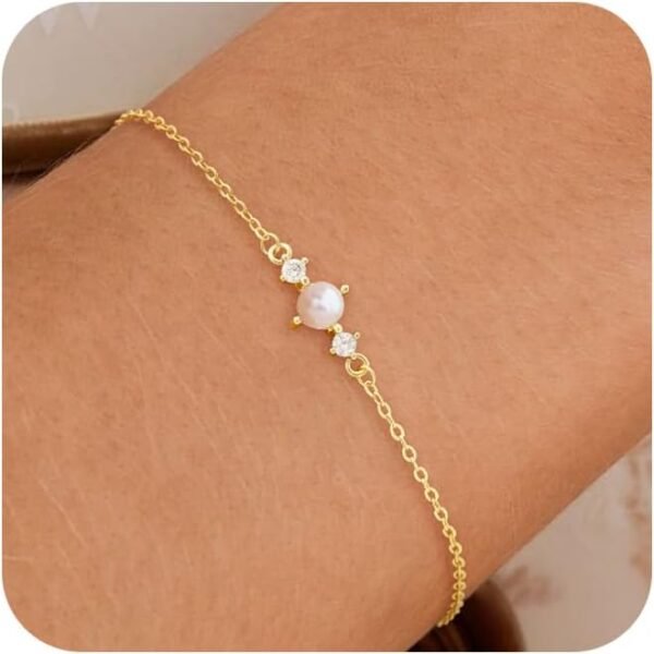 14k Gold Plated Pearl Bracelets for Women,Dainty Bracelets Stack Pearls Beaded Link Chain Charm Bracelets Set Layered Non Tarnish Tiny Jewelry for Women
