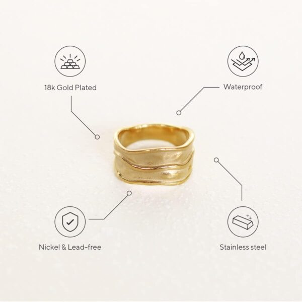 18K Gold-Plated Hammered Ring For Women | Textured Ring | Rings | Thick Stacking Gold Rings | Chunky Gold Ring | Size 6-8