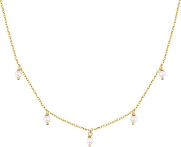 14K Gold Plated Station Necklace - Simulated Diamond Layering Necklaces - Womens CZ Chain