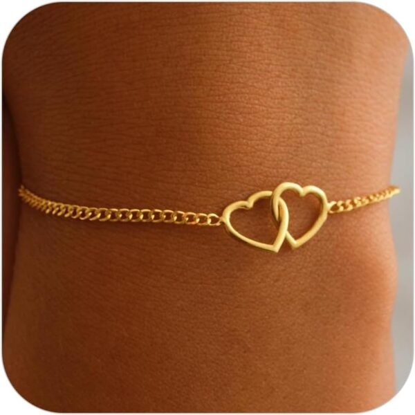 Gold Pearl Bracelets for Women Trendy, 14K Real Gold Plated Dainty Stackable Snake Chain CZ Heart Pendant Bracelets, Layered Waterproof Jewelry Gift for Women Adjustable 6"+2"