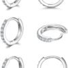 925 Sterling Silver Small Hoop Earrings Cubic Zirconia Huggie Hoop Earrings, 3 Pairs 14K White Gold Plated Cartilage Piercing Earrings Ear Cuff Tiny Hoop Earrings for Women Men