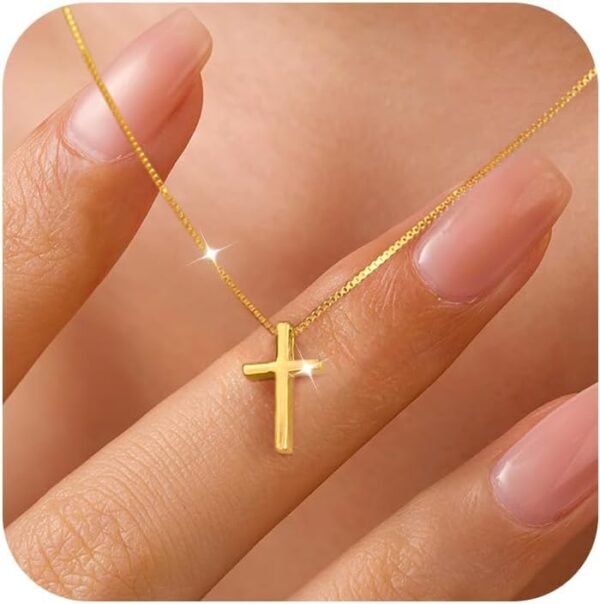 925 Sterling Silver Cross Necklace for Women, Tiny Religious Cross Stuffers Baptism Religious Faith Chain Pendant Necklace for Men 14K Gold Plated Cross Choker Necklace Birthday Easter Jewelry Gift