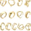 10PCS Gold Dome Chunky Rings for Women 18K Gold Plated Braided Twisted Round Signet Rings Adjustable Open Ring Band Statement Jewelry Size 7-9