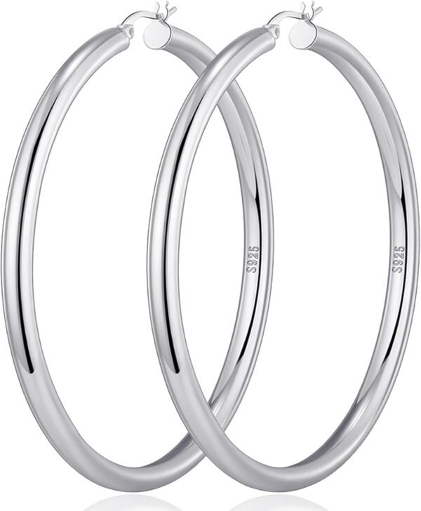 4mm Thick Gold Chunky Earrings Steling Silver Post Hoops Earrings For Women Hollow Tube Hoops Earrings Thick Gold Hoop Earrings Hypoallergenic Lightweight Gold Hoop Large Earrings 20/30/40/50/60MM