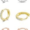925 Sterling Silver Small Hoop Earrings Cubic Zirconia Huggie Hoop Earrings, 3 Pairs 14K White Gold Plated Cartilage Piercing Earrings Ear Cuff Tiny Hoop Earrings for Women Men