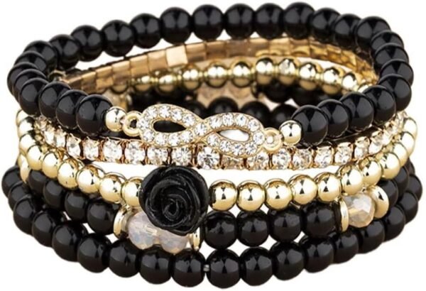 4 Pcs Cute Butterfly Charm Bracelets Set Gold Beaded Stackable Stretch Bracelets Bohemian Summer Jewelry Gifts for Women