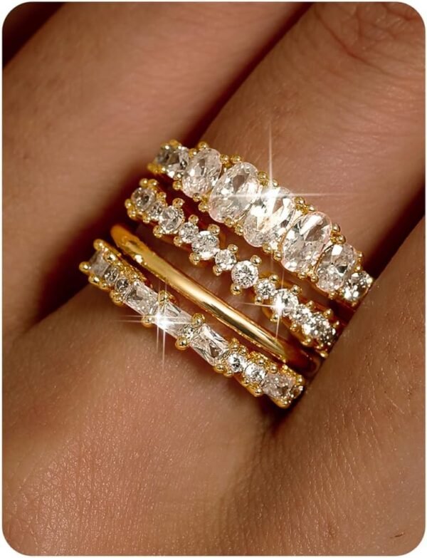 14K Gold Plated Stackable Rings for Women Non Tarnish - Dainty Cubic Zirconia Wedding Bands Ring Set Minimalist Trendy Statement Engagement Promise Thumb Rings Stacking Size 5-10