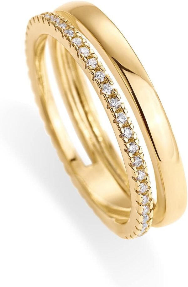 18K Gold Plated Cubic Zirconia Dual Stacking Rings for Women | Gold Eternity Band for Women | Thumb Ring