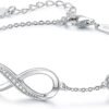 Infinity Heart Birthstone Charm Link Bracelet for Women 925 Sterling Silver Adjustable Mother's Day Christmas Day Gift Anniversary Birthday Jewelry for Wife Girlfriend Her