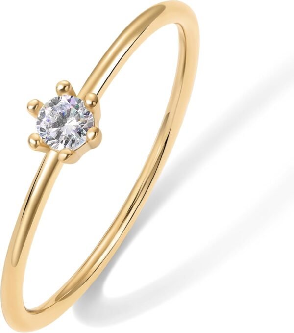 18K Gold Plated Marquise Round Mini Cubic Zirconia Stackable Rings for Women | Dainty Stacking Thin Band for Women