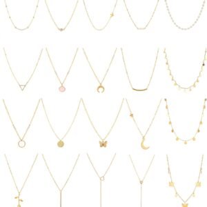 618HhnsxbPL._AC_SL1500 20PCS 14K Gold Plated Choker Necklaces for Women, Dainty Gold Diamond Coin Pearl Pendant Simple Chain Necklace Set Cute Gold Layered Necklaces for Women Teen Jewelry Gifts