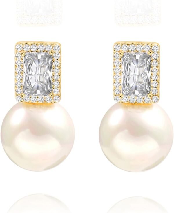 925 Sterling Silver Hoop Handpicked AAA+ Quality 7.5-8mm White Freshwater Cultured Pearl Dangle Drop Earrings Jewelry for Women