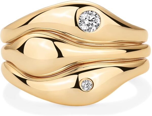 14K Gold Plated Chunky Stackable Rings Set for Women | Cubic Zirconia Bands Set | 3 Statement Rings Pack