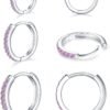 925 Sterling Silver Small Hoop Earrings Cubic Zirconia Huggie Hoop Earrings, 3 Pairs 14K White Gold Plated Cartilage Piercing Earrings Ear Cuff Tiny Hoop Earrings for Women Men