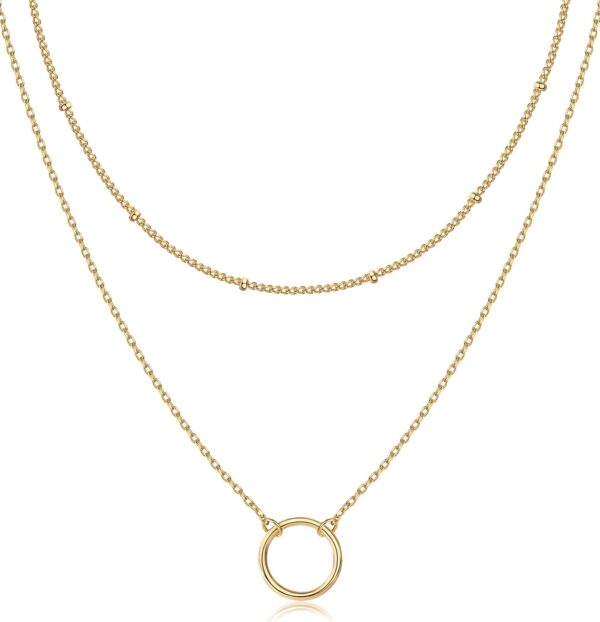 14K Gold Plated Layering Necklaces | Stylish Minimalist Design Pendant Necklaces | Bar, Circle, Lotus, Disc, Dog Tag, Horizontal Bar Pendants for Women