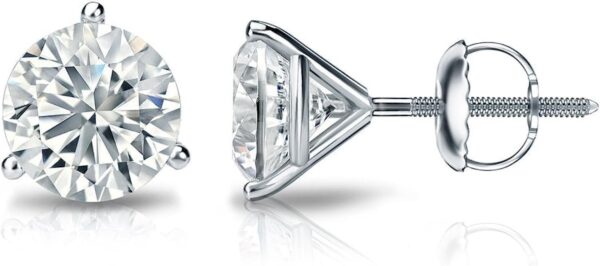 50ct to 5.00 Carat Round Brilliant Lab-Grown Diamond 3-Prong Stud Earrings in 14k Yellow, White or Rose Gold With Screw Back Closure