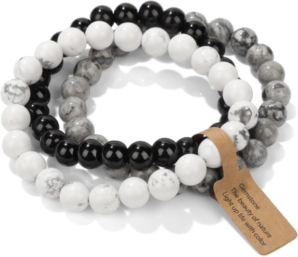 3 PCS Healing Crystal Bracelets for Women 8mm Natural Stone Beaded Stretch Bracelet Amethyst Jewelry Gifts